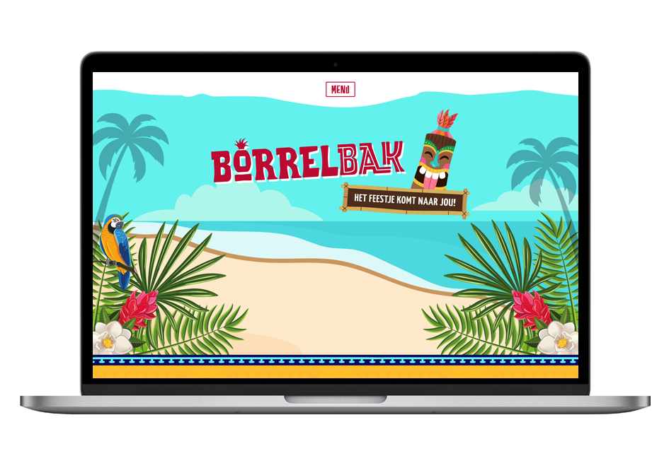 Afbeelding 1 van de website van de Borrelbak op een laptopscherm