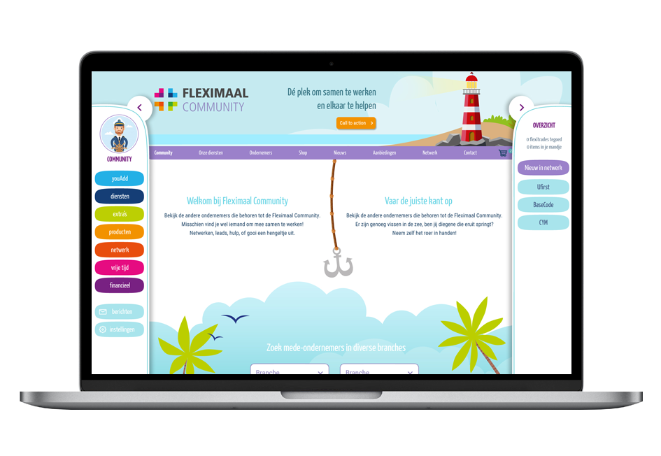 Afbeelding 1 van de website van Fleximaal Community op een laptopscherm