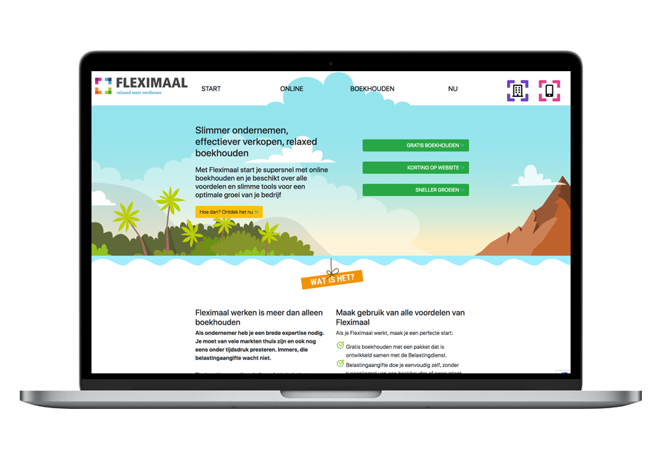 Afbeelding van de website van Fleximaal op een laptopscherm