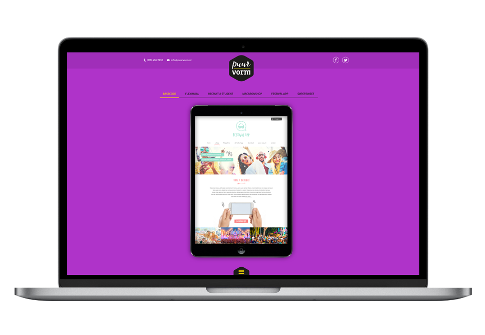 Afbeelding van de website PuurVorm op een iPad op een laptopscherm
